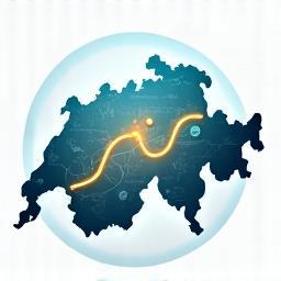 Map graphic showing a route for digital route planning